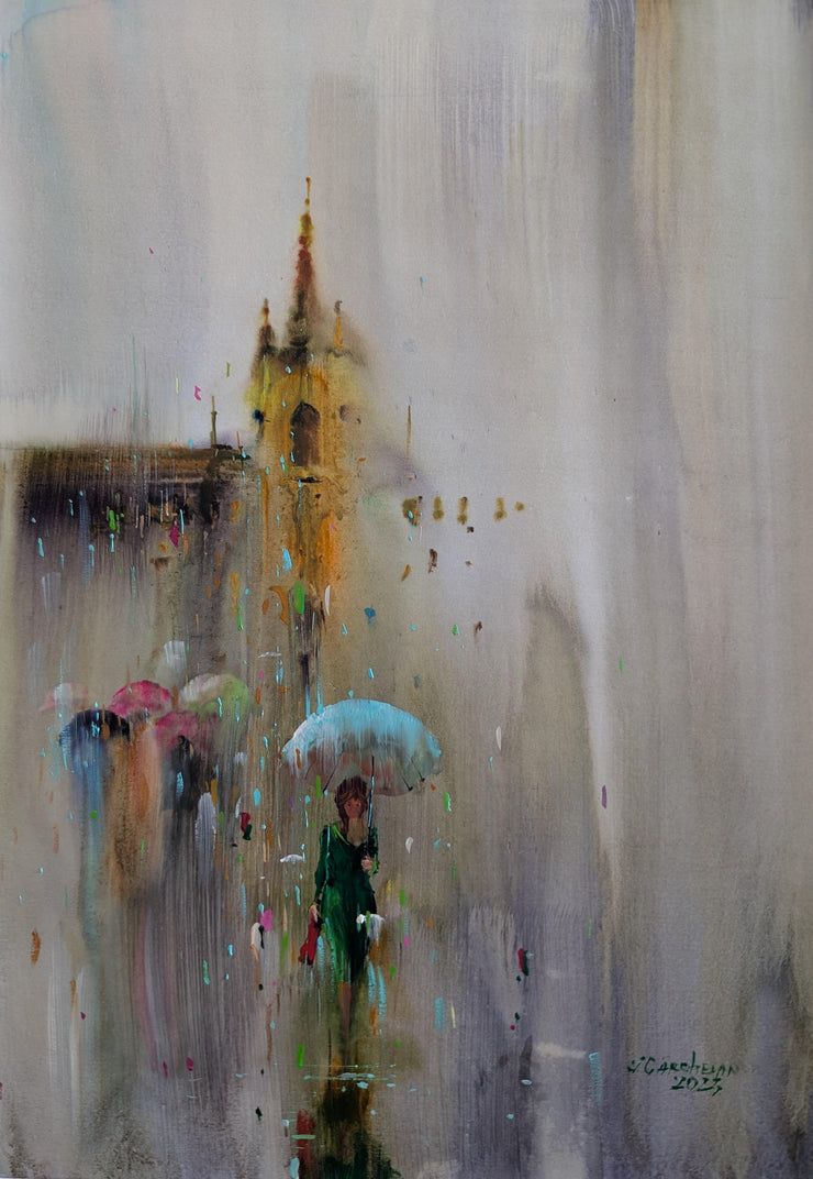 Ion Carchelan- Lady With An Umbrella-Unframed