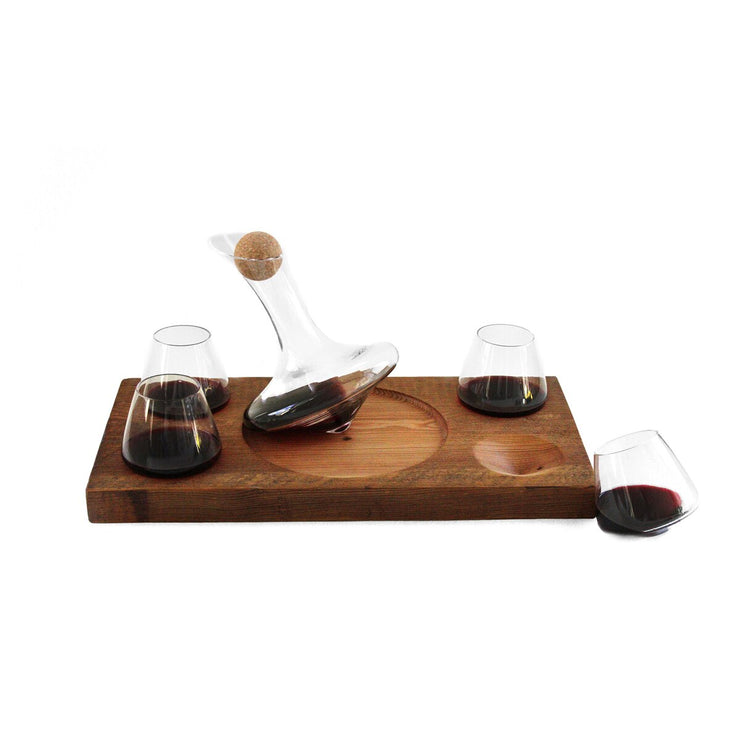 Revolving Glasses and Decanter on Barn Wood Stand